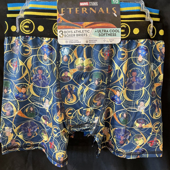 Marvel Eternals Heroes 3 Pairs Boys Athletic Boxer Briefs Size 10