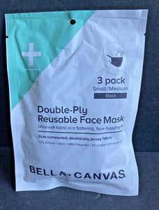 3 Pack Black REUSABLE FACE MASK Double-Ply Bella+Canvas Small/Medium
