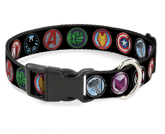 Buckle Down Marvel Avengers 9 Pose Plastic Clip Set 1” Dog Collar Large 15-26”