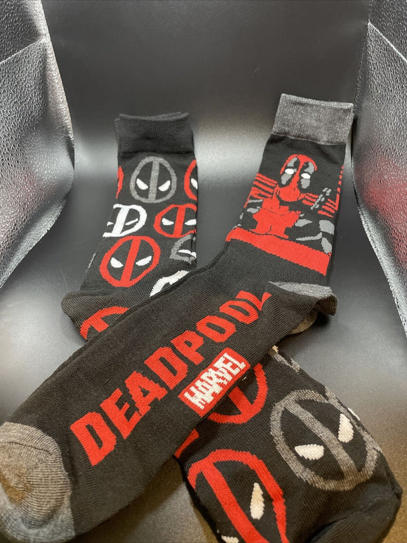 Marvel Deadpool Pose & Logo 2Pack Mens Socks Sz 6-12