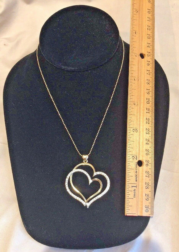 All About Double Heart Gold/CZ Pendant Adjustable Chain NEW