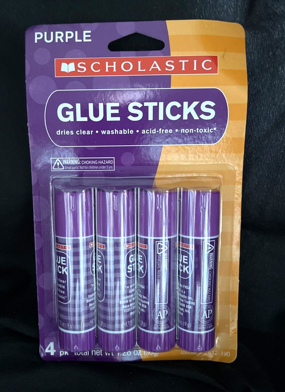 Scholastic Glue Sticks, 0.32 Oz., Purple, Pack Of 4 Dries Clear