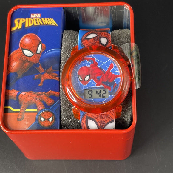 Kids Spiderman LED Watch W/ Face Pose Decorative Light Up Band Marvel
