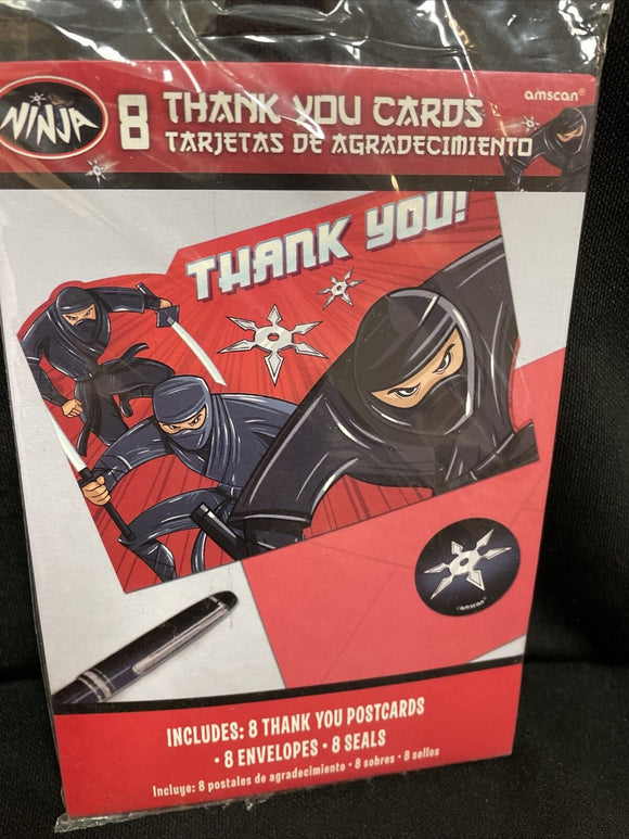 Amscan Ninja Themed Kids Birthday Party Thank You Cards 8 count