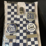 Future Dad Blue Checkered Suspenders One Size