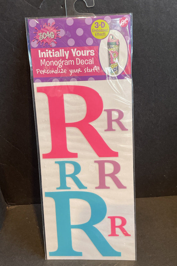 Initially Yours “R” Monogram Decal 3D Embossed Effect