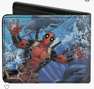 Buckle Down Deadpool Faces Shark Bifold Mens Wallet