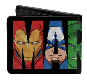 Buckle Down Marvel Brick Avengers Faces Black Multi Color Bifold Wallet