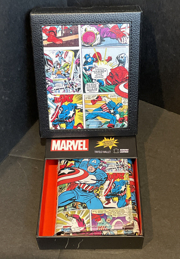 Marvel Captain America Comics Leather Trifold Wallet In Collectors Box