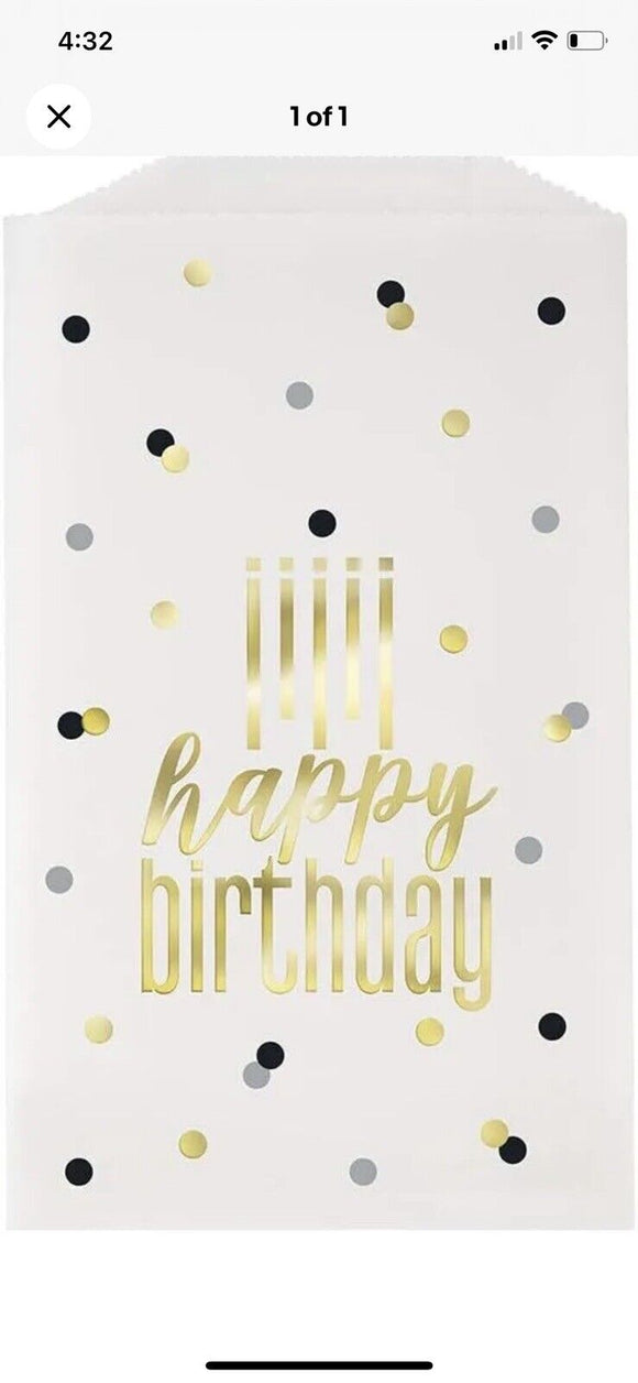 Unique Metallic Happy Birthday Glassine Party Treat Bags- Foil Stamped, 8 Ct.