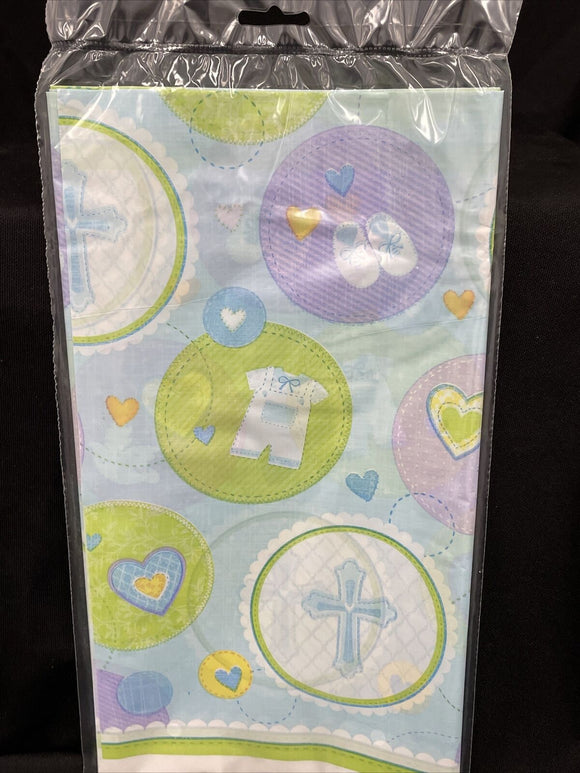 Amscan 579423 Sweet Christening Plastic Table Cover, 54