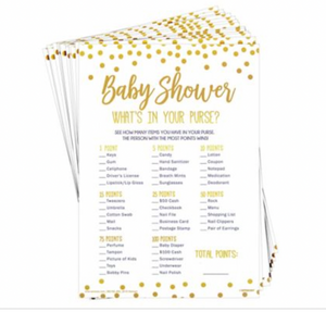 Baby Shower Games Activity Whats What's In Your Purse x24 Bag Party Cards