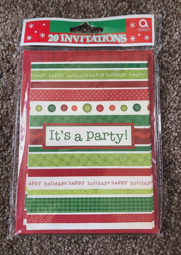 Festive Occasion Stripe Red Green Winter Christmas Holiday Party Invitations NEW