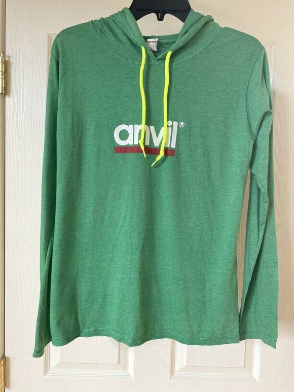 Anvil - Women's Lightweight Long Sleeve Hooded T-Shirt - Green Size Medium