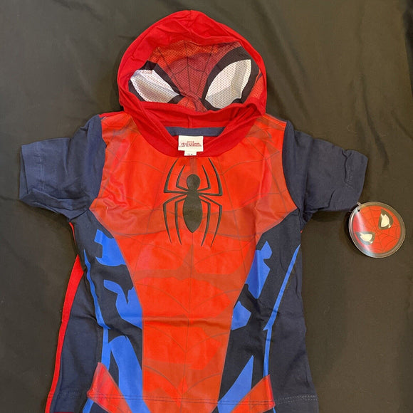 Marvel Toddler Spiderman Muscle Graphic Tshirt w/Mesh Eyes on Hood Sz 2T