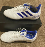 Adidas Predator 19.4 Fxg J White / Royal Blue Soccer Shoes Size 4 ( CM8542)