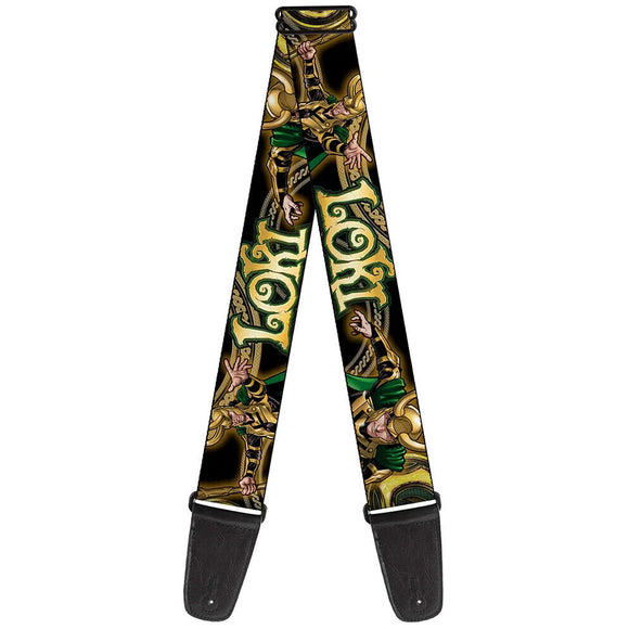 MARVEL UNIVERSE Guitar Strap - LOKI Poses Black Gold Green- WAV037