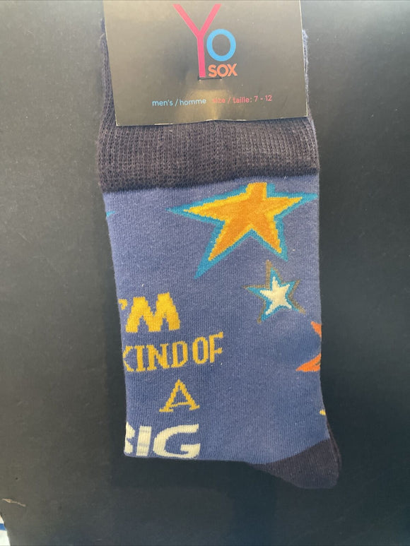 Yo Sox “I’m kind Of  A Big Star” Print Men's Crew Novelty Socks 7-12 Blue