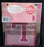 BABY GIRL DELUXE GLITTER HANGING DECORATION ~ Shower Party Supplies Pink Banner