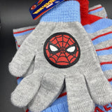 Marvel Spiderman Embroidered Pom Hat w/Matching Stretch Gloves & Scarf for Kids