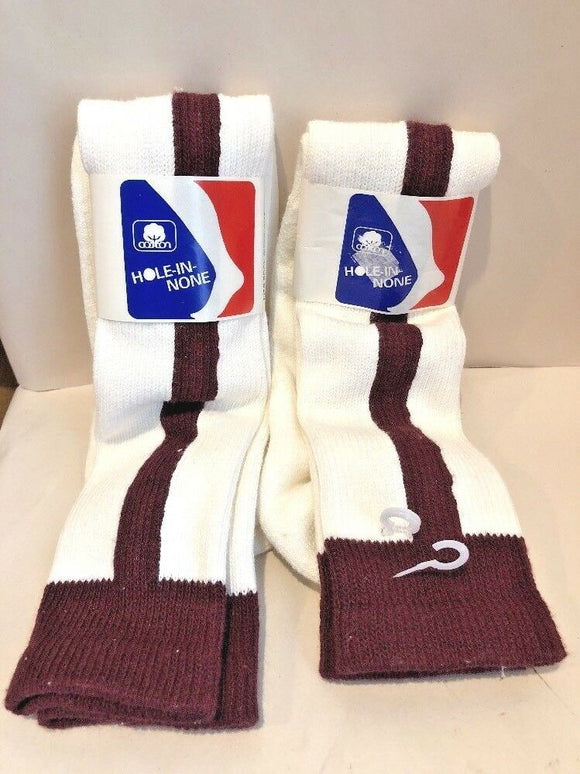 2 Pairs Hole-in-None White/Maroon Over the Calf Baseball Socks Sz 9-11 NEW