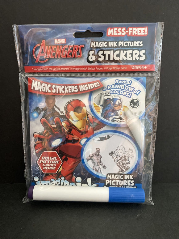Marvel Avengers Imagine Ink 8 Page Game Book and Stickers NEW