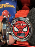 Spiderman Spinner Flip Cover LCD Youth Watch w/ Red Band in Collectable Tin