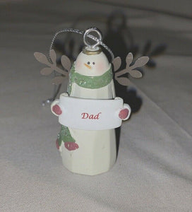 Ceramic Snowman Glitter 2” Ornament “Dad” NEW