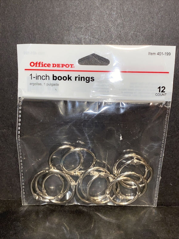 Office Depot 1” Metal Book Rings 12 Count NEW