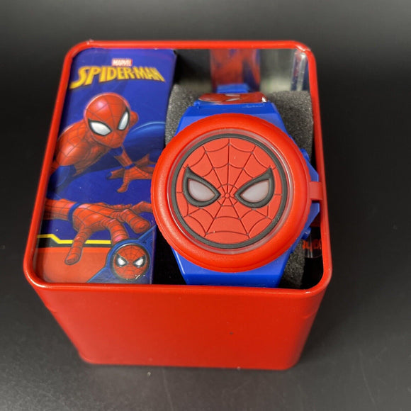 Marvel Spiderman Face Light Up Flip Top Kids LED Watch W/Decorative Band