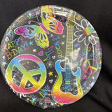 Neon Doodle Peace Butterflies & Rock Small Paper Plates (8ct)