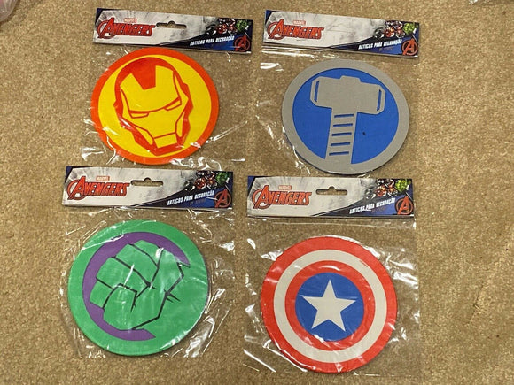 Setof 4 Avengers Mini Panel Emblems Party Decorations Aprrix 5.5 X 5.5 In NEW