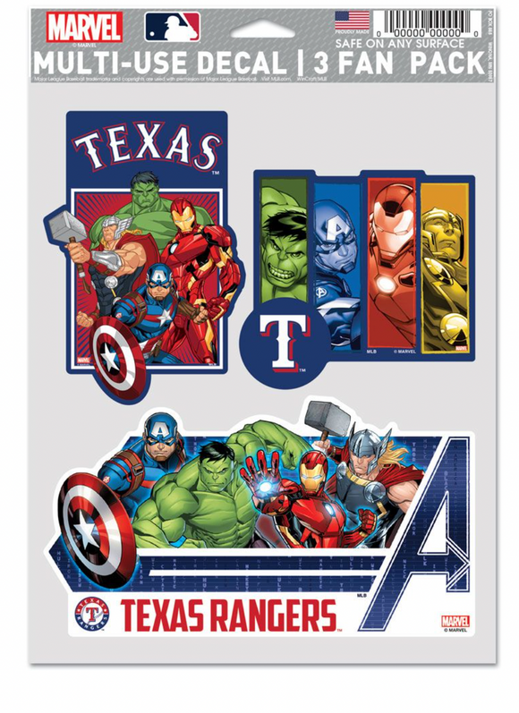 Texas Rangers Marvel Multi-Use Decal 3 Fan Pack