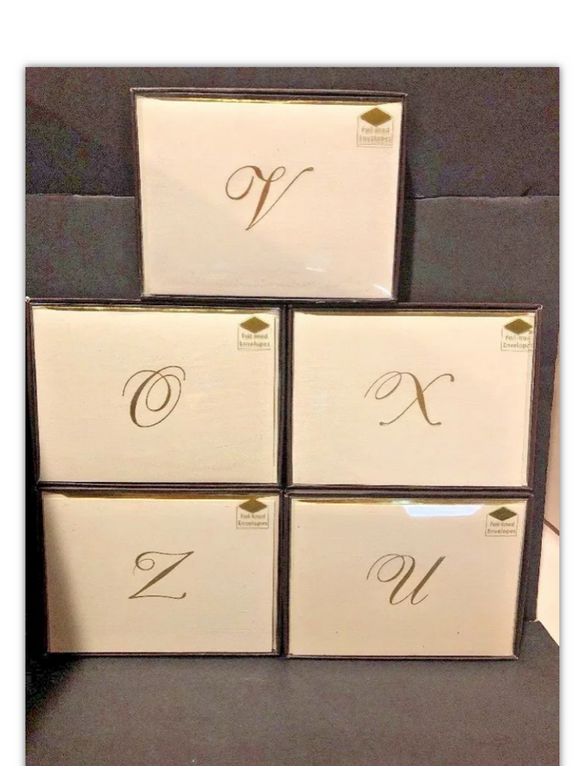 Designer Greetings Monogram Boxed Notecards W/Gold Foil Envelopes 10 Cnt NEW
