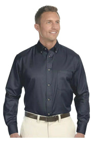 Harriton Men's Easy Blend Pocket Long Sleeve Stain Release Shirt M500 Navy XL
