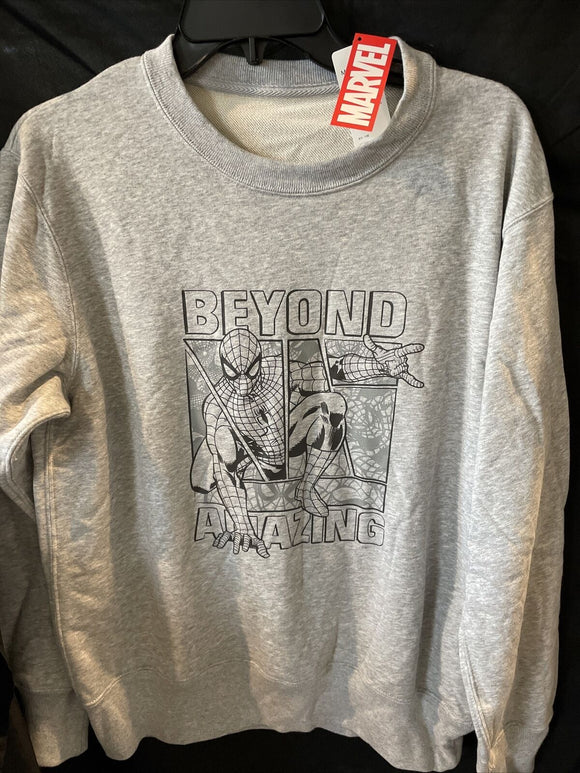 Beyond Amazing Spiderman French Terry Heather Grey Sweatshirt Size Large Marvel