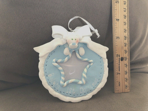 New Encore Babys 1st Christmas Blue Infant Boy Picture Frame Photo Tree Ornament