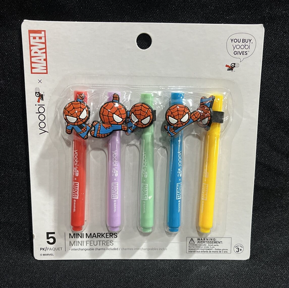 Yoobi MARVEL Mini Markers Multicolor with Interchangeable Spider-Man Charms 5pk