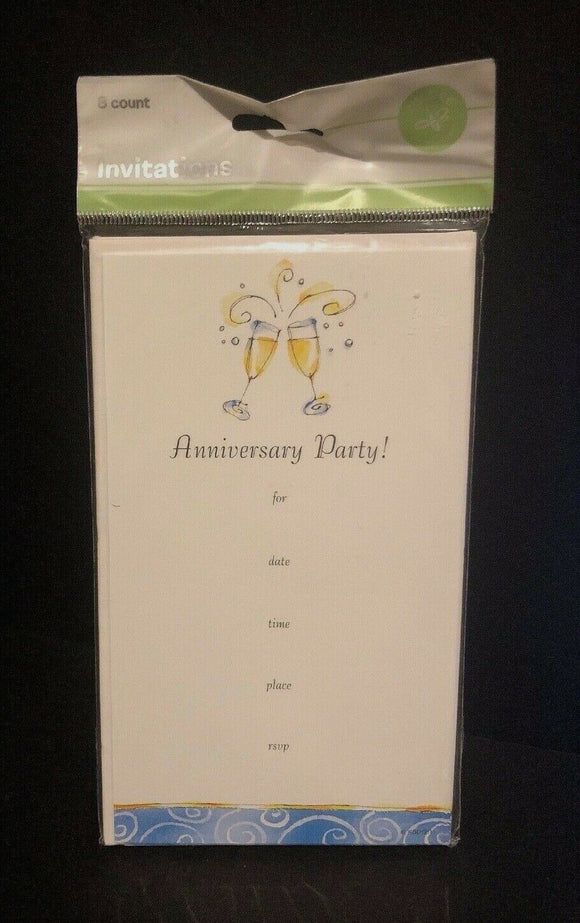 Roobee Champange Glass Anniversary Party Invitation 8 Count NEW