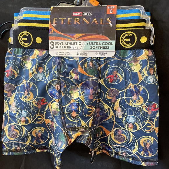 Eternals Heroes 3 Pairs Boys Athletic Boxer Briefs Size 6 Marvel
