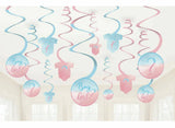 Gender Reveal Baby Shower Decorations Girl or Boy Party  Swirls Banner 12 Ct
