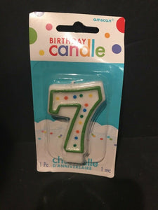 Green Number 7 Birthday Candle With Polka Dots NEW