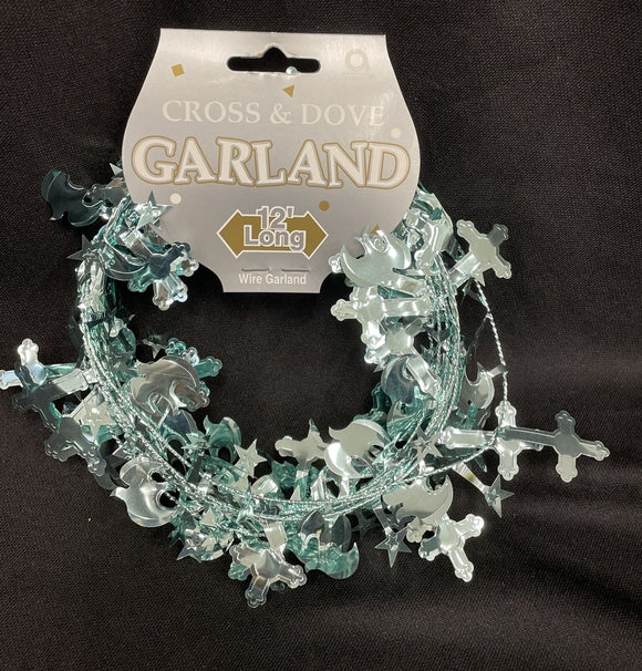 Blue Cross & Dove 12 Ft Garland Decoration