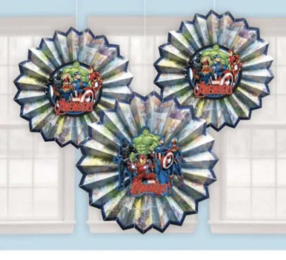 Marvel AVENGERS Powers Unite PAPER FAN DECORATIONS (3ct) ~ Birthday Party Decoration