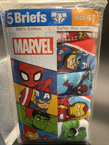 Marvel Heroes 5Pack Size 4T Briefs 100% Cotton