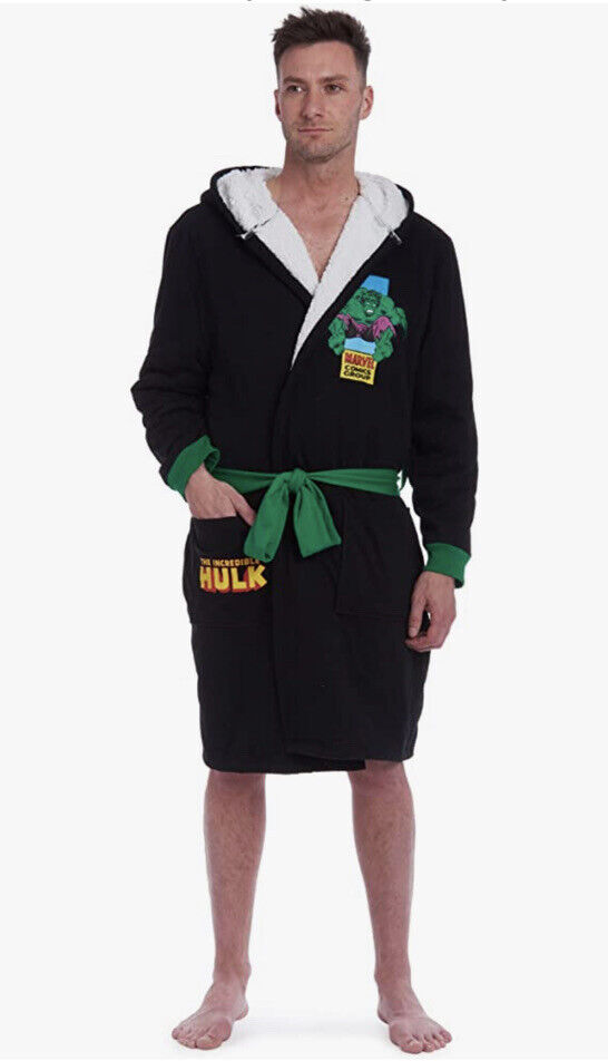 Marvel Avengers Hulk Mens French Terry Fur Long Sleeve Pajama Robe Size M
