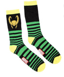 Marvel Loki Helmet Striped Mens Crew Socks Sz 6-12