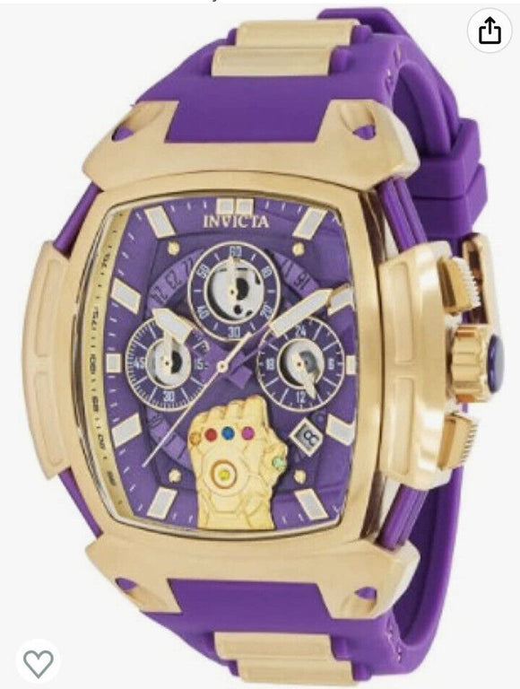 Invicta 37390 Purple Dial Silicone Band Thanos Infinity Gauntlet Mens Watch