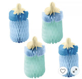 Blue Baby Bottle Baby Shower Honeycomb Centerpieces  4 Pcs