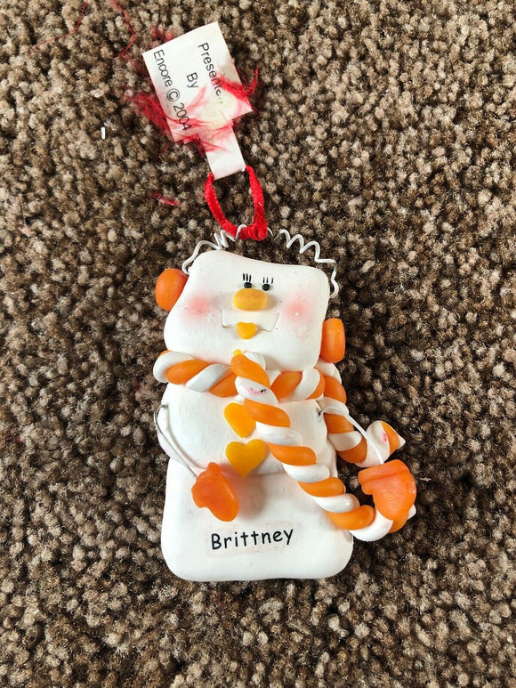 Brittney Personalized Snowman Ornament Encore 2004 NEW